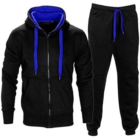 Miss Glam Kids Unisex Contrast Zip Up Gym Casual Tracksuit Set Top Black Blue Cover