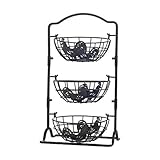 Gourmet Basics by Mikasa 5217598 Rooster 3-Tier Metal Fruit Storage Countertop Basket, Antique Black