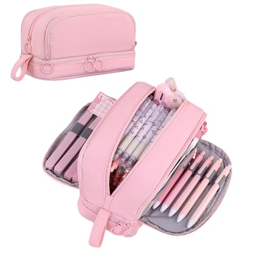 Large Capacity Pencil Case for Girls Women Pencilcase Pink Pencil Case with Compartments School Exam Big Pencil Pouch/Bag for Women Kids Adult. (Pink)