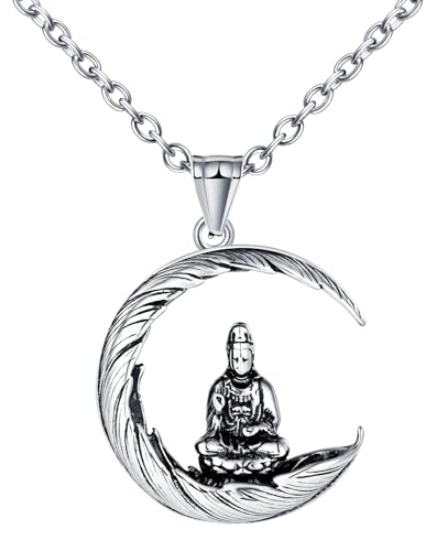 INFINIONLY Colliers Pendentifs Lune en Acier Inoxydable pour Hommes Femmes Pendentif Lune - Bouddha Collier Créatif Décorations des Jeunes