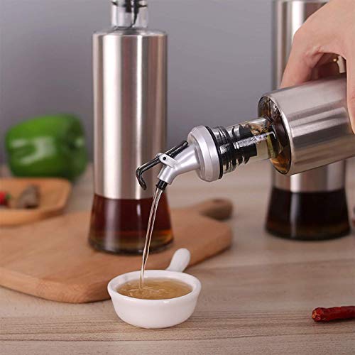 Image of Olive Oil and Vinegar Dispenser Bottle Set 2Pack 510ml Kitchen Oil Dispenser Glass Cooking Oil Dispenser with Steel Cover Seasoning Bottle. (Pack of 2, 510 ml)