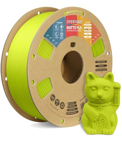 Image of OVERTURE Matte PLA 3D Printer Filament 1.75mm, Matt Surface & Low Warping Filament 1kg Spool (2.2 lbs), Accuracy + /- 0.02 mm, Fit Most FDM Printers (Matte Grass Green)