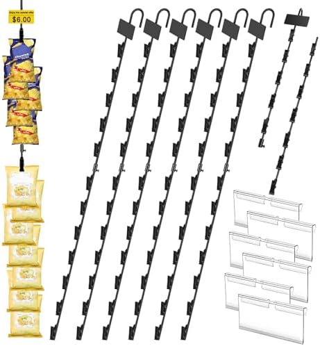 6 Pack Merchandise Hanging Strips With Hooks - 32.3 Inch Metal Display Strips, Includes Label Plates & Screwdriver - View #9