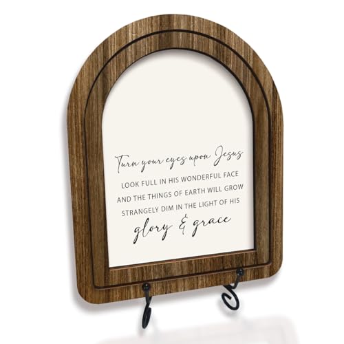 Inspirational Christian Office Desk Decor,Turn Your Eyes Upon Jesus Bible Verse Wooden Plaque Signs With Stand for Bathroom Bedroom Table Shelf Decor
