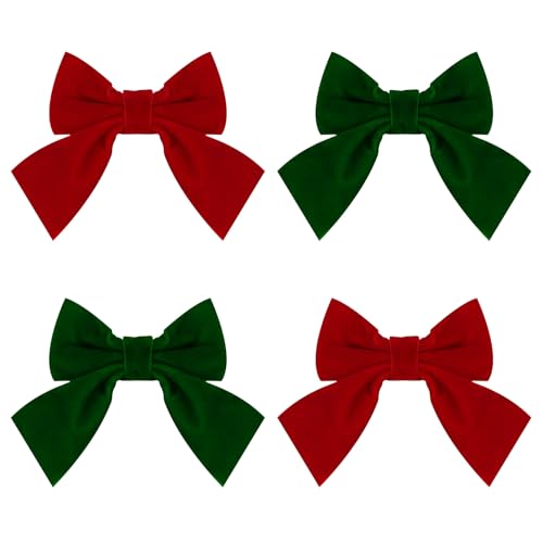 Set de 4 pinzas de moño de terciopelo rojo y verde miniatura 1