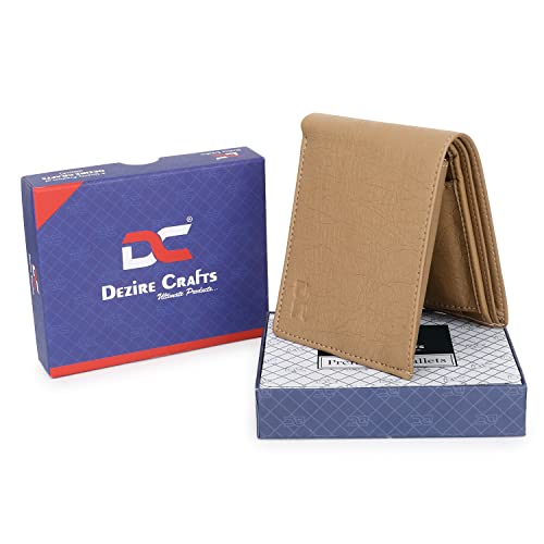 Image of Dezire Crafts Men Formal, Casual Black Artificial Leather Wallet (6 Card Slots) (Beige)
