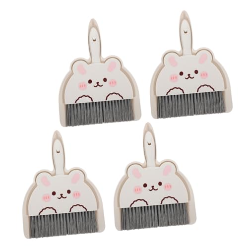 Luxshiny 4 セットミニほうきとちりとり 卓上用 ポータブル 小型クリーナー 狭所対応 コンパクト収納 かわいいウサギデザイン 向け掃除ツール