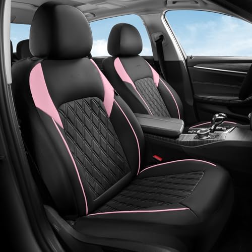 Image of Coverado Leather Seat Covers, Waterproof Car Seat Covers Front Seats, Luxury Front Car Seat Covers Faux Leather Car Seat Protector, Automotive Car Seat Covers Universal Fit Most Cars Truck, Black&Pink