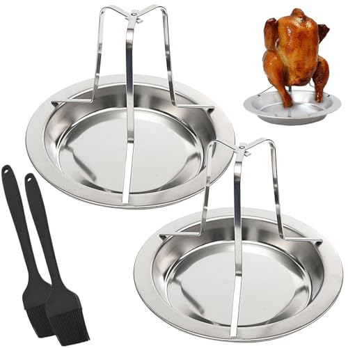 Tkxjry 2 Pièces Acier Inoxydable Support à Poulet, Support à Poulet Barbecue Amovible, Vertical Rôtissoire à Poulet, Acier Inoxydable à Poulet de Rack,...