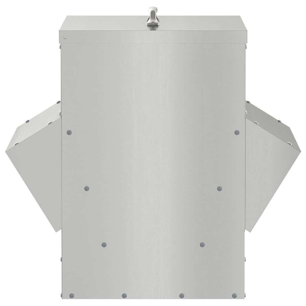 Hühnerfütterer aus verzinktem Stahl Silber 40,5 x 45 x 41 cm mit Dach und Deckelgriff wetterfeste Futterstation für Innen und Außenbereich langlebig und pflegeleicht