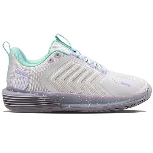 K-Swiss Women's Ultrashot 3 Grass Tennis Shoe 5 Nimbus Cloud/Lilac Gray/Neon Purple