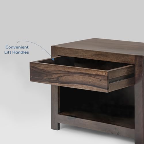 Image of ZIOR Sheesham Wood Belle Bedside Table | Wooden Bedside Table for Bedroom (20 Inches x 14 Inches x 16 inches) (Sheesham Wood)