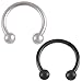 16g 16 gauge 1.2mm , 3/8 inch (10mm) long - steel+[black] Anodized circular barbell [3mm Steel Balls and 3mm Anodized Balls] horseshoe bar ring lip ear tragus studs eyebrow earrings kit AMQL - Pierced Jewellery Body Piercing Jewelry- Set of 2