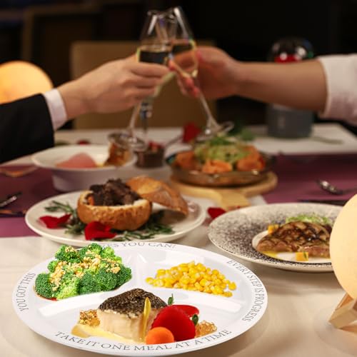 Teller mit Unterteilung, Geteilte Speiseteller mit 3 Fächern, Portionskontrollteller für Erwachsene und Jugendliche, Geteilte Platte Speiseteller, Unterteilt Geteilte Teller für Ausgewogene Ernährung