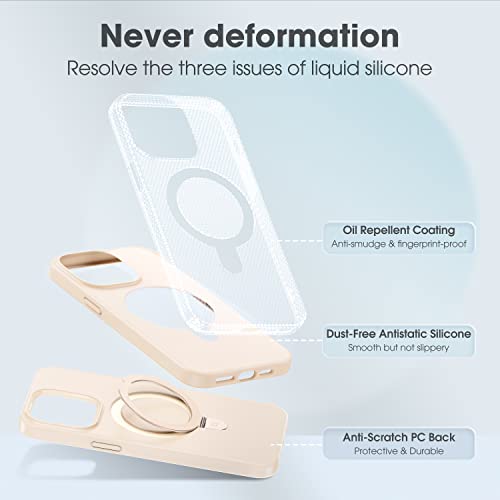 Casekoo Magnetic For Iphone 14 Pro Max Case With Invisible Stand [Compatible With Magsafe] [Dust-Free Antistatic Silicone] Mil-Grade Protective Non-Slip Phone Cover Cases For Women Men 6.7 Inch, Beige #TOP3