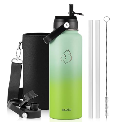 Image of BUZIO Triple Wall Vacuum Water Bottle with Dust-Proof Straw & Spout Lids