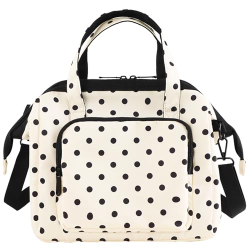 U+U Reusable Lunch Bag for Women Men Leakproof Lunch Tote Bag with Adjustable Strap, Holds Lunch Box, Snacks, Fruits for Work, Picnic or Travel - Insulated, Large Capacity, Waterproof (Polka Dot)