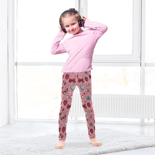 Girls' Athletic Leggings Ankle Length Yoga Dance Pants Kids Teen 4T Strawberry Butterfly Love4