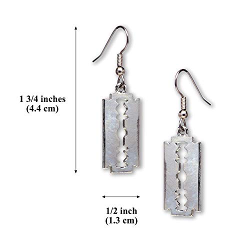Gothic Razor Blade Dangle Earrings Polished Silver Finish Pewter3