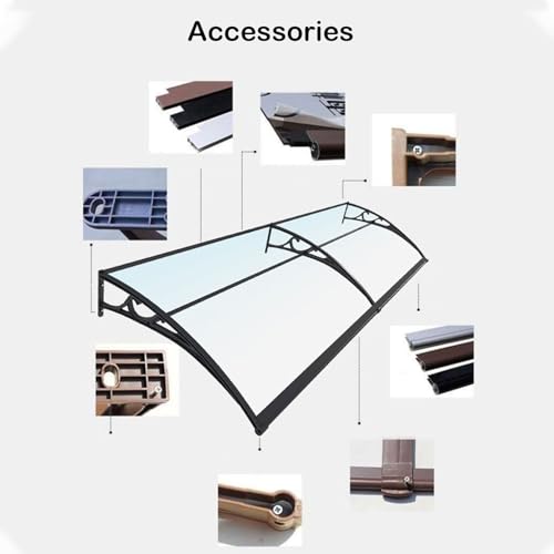 Auvent de porte 60x520 cm en polycarbonate transparent avec support aluminium robuste - 5