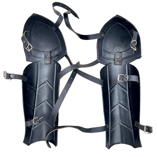 Protège-jambes noir medieval armor en cuir robuste pour armure de chevalier