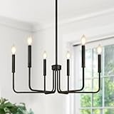 Rustic Black Chandelier, 6-Light Antique Farmhouse Chandelier for Dining Room Lighting Fixtures, Vintage Candle Pendant Light Fixtures Chandeliers for Dining Room Bedroom, Foyer and Living Room