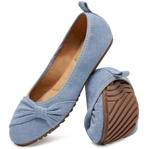 Image of Ecetana Comfortable Ballet Flats for Women: Lightweight Cushioned Foldable Slip-On Work Shoes with Memory Foam - All Day Walking Comfort - Dressy Flats for Office Business