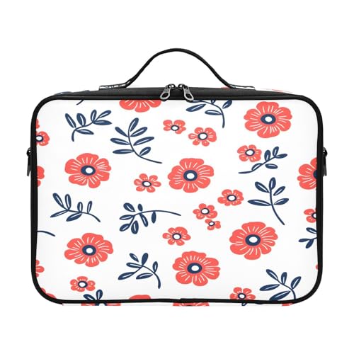 zyrtty Travel Makeup Train Case Coral Flower Leaves Pattern Cosmetic Organizer Portable Storage Bag with Adjustable Dividers for Cosmetics Brushes Toiletry Jewelry Digital Accessories