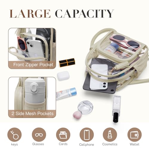 Image of Missnine Small Clear Backpack for Stadium Events Anti-theft Mini Clear Bag for Sport Event Concert with Cute Pom-pom Ball