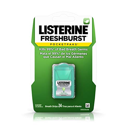 Listerine Freshburst Pocketpaks Fresh Breath Strips, Mint Breath Refresher Strips to Kill 99% of Bad Breath Germs, Portable Pack, Freshburst Spearmint Flavor, 24-Strips, Pack of 12