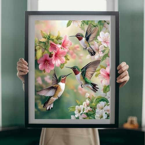Image of Hummingbird Stamped Cross Stitch Kits for Adults Beginner,Bird Needlepoint Counted Cross Stitch Kits,11 CT Patterns Dimensions Embroidery Craft Kits for Home Wall Decor 12x16 Inch.