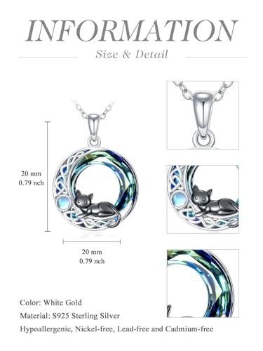 TOUPOP Cat Necklace Gifts for Women Sterling Silver Celtic Mounatin Moon Pendant with Blue Crystal Birthday Christmas Jewelry Gifts for Women4