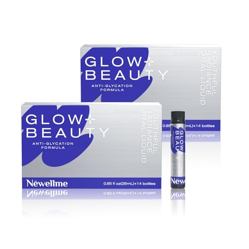 NEWELLME Glow+Beauty Collagen Drink – Liquid Beauty Supplement with Hyaluronic Acid & Antioxidant Complex, Supports Skin Hydration, Hair & Nail Strength, 28 Bottles