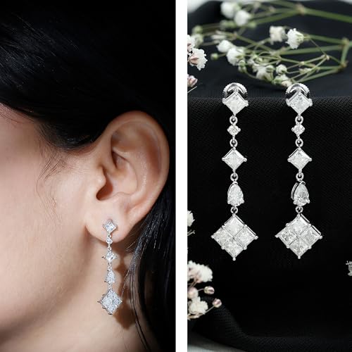 Certified Moissanite Long Dangle Earrings in Silver, D-Vs1 Quality, Moissanite Bridal Earrings - Ideal For Gift2
