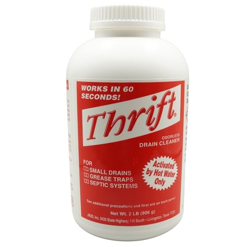 Thrift T-200 Drain Cleaner – 2 lb Odorless Drain Opener – Activated by Hot Water – For Small Drains, Grease Traps & Septic Systems