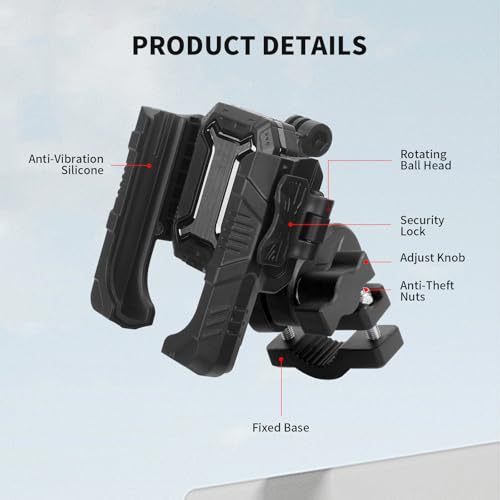 Image of Motorcycle Ebike Phone Mount with Vibration Dampener,360Adjustable Dual Ball Head & Anti-Shock Handlebar Holder for Bicycle Scooter ATV Fit For (5.4-7.2 inch)iPhone 16 /15 /14 /13 Pro Max ,Pipe Clamp, 75023