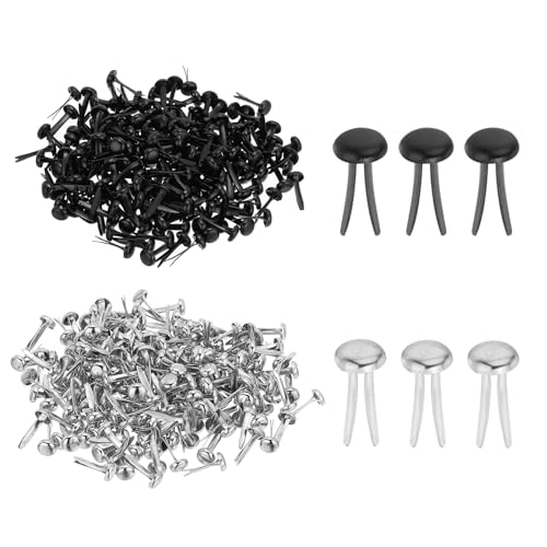 PATIKIL 1000 PCS ミニ釘4.5 x 8 mm真鍮ペーパーファスナー丸頭メタル釘ペーパークラフトアートスク ラップブッキングDIY用品シルバー/黒