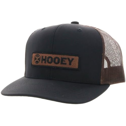 HOOEY Lockup Trucker Hat - Mid Profile 6-Panel Adjustable Snapback Hat - Outdoor, Casual, Hiking, Baseball Cap for Men and Women, Breathable Mesh Side, Retro Classic Adjustable Fit - Black/Brown