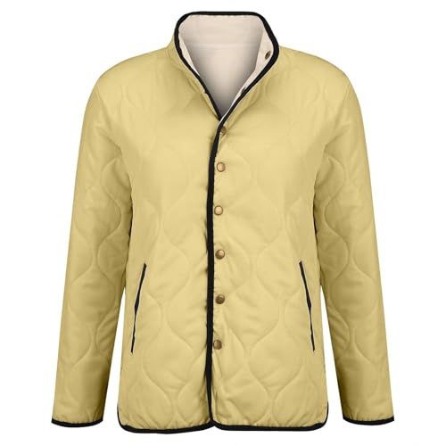 Skijacke Damen Steppjacke Long Sleeve Wintermantel Damen Elegant Warm Down Jacket Übergangsjacke Loose Freizeitjacke Daunenmantel Outdoorjacke Softshelljacke Wanderjacke Taschen Yellow XL