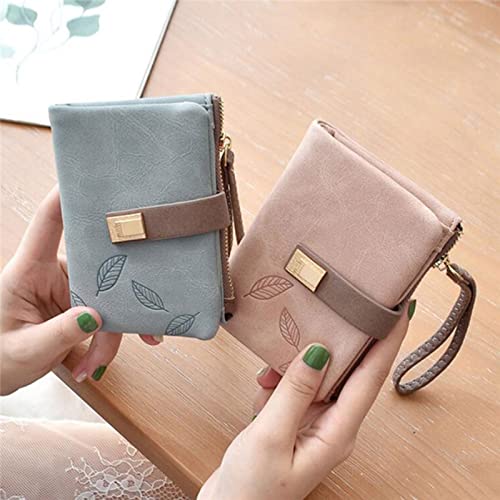 Women's Wallets Engraved Leaves Small Wallet Women Wristlet Brand Women Purse Soft Pu Leather Ladies Wallet Card Holder Mini Girl Purse Clutch (Color : Brown)3