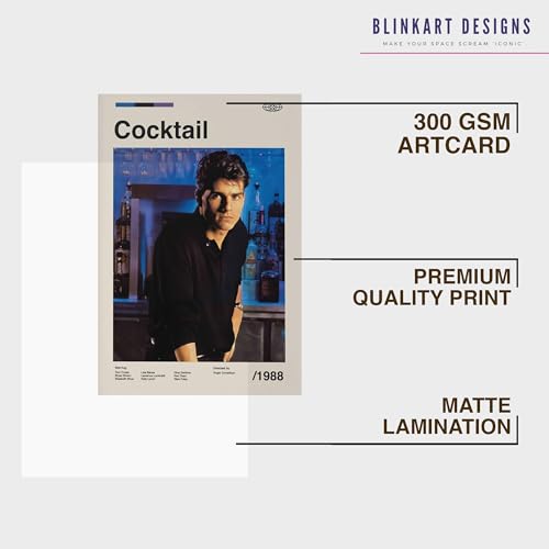 Image of BLINKART Cocktail Vintage Movie Poster Frame 8x12 Inch | Premium 300 GSM Paper Wall Print | Mid Century Vintage Film Artwork for Home, Bedroom, Living Room, Office | Framed Photo Decor