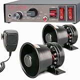 BooYu 12V 400W 9 Tones Police Warning Emergency Siren PA System [Black Steel Speaker][125-135dB][Handheld Microphone][2 x 10A Switches] for Firefighter Ambulance Vehicles Truck SUV ATV UTV