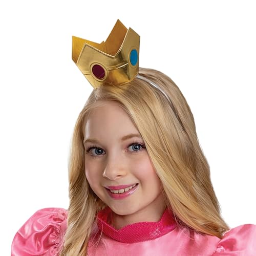 Image of Disguise Princess Peach Elevated Costume, Official Nintendo Super Mario Peach Costume with Crown and Gloves for Kids, Child Size (4-6x)