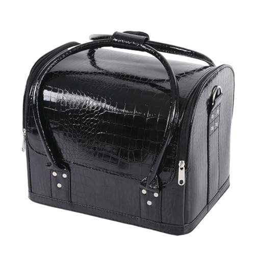 Sariny メイクボックス 大容量 プロ仕様 コスメボックス 3段トレイ コスメ収納 メイク道具 化粧品収納ボックス 鍵付き puレザー 化粧箱 (A)