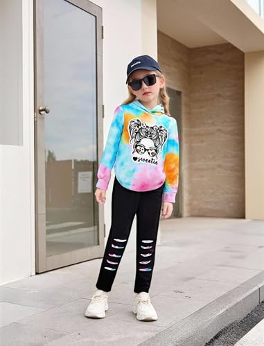 Image of Girls Clothes Cool Girl Print Tie Dye Hoodie Pullover Sweatshirts Leggings Teen Girl Clothes 6-14 Years