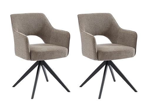 Vente-unique - Silla giratoria con reposabrazos de Tela y Metal Gris - Lote de 2 - Konya