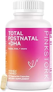 Pink Stork Total Postnatal with Omega 3 DHA, Postpartum Essentials Multivitamin with Folate, Iron & B Complex, Postnatal Vitamins for Breastfeeding Moms - 60 Capsules, 1 Month Supply