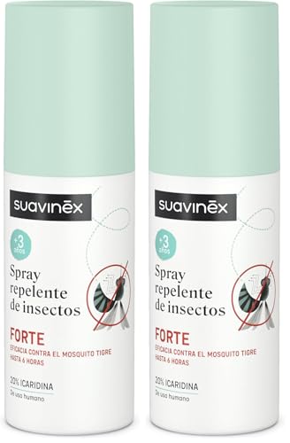 Suavinex, Spray Repelente de Mosquitos e Insectos Forte, Apto Niños +3 Años y Embarazadas, Eficaz contra el Mosquito Tigre, Común y Garrapatas, con 20% Icaridina, Hasta 10 Horas de Eficacia, 100 ml