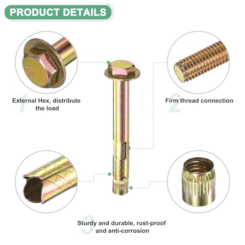 Image of M METERXITY 5-Pack Hex Expansion Bolt, M10x100mm Colored Galvanized Iron-Carbon Steel External Hex Expansion Bolts, Anti-Corrosion Metal Bolt for Concrete /Dry Brick /Block Walls