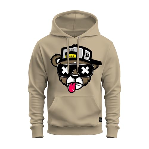 Moletom Estampado Blusa De Frio Com Capuz e Bolso Urso Boné Bolado Bege G